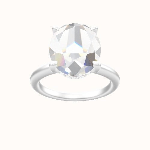 Rounded Solitaire Engagement Ring With V Prong with Hidden Halo Head