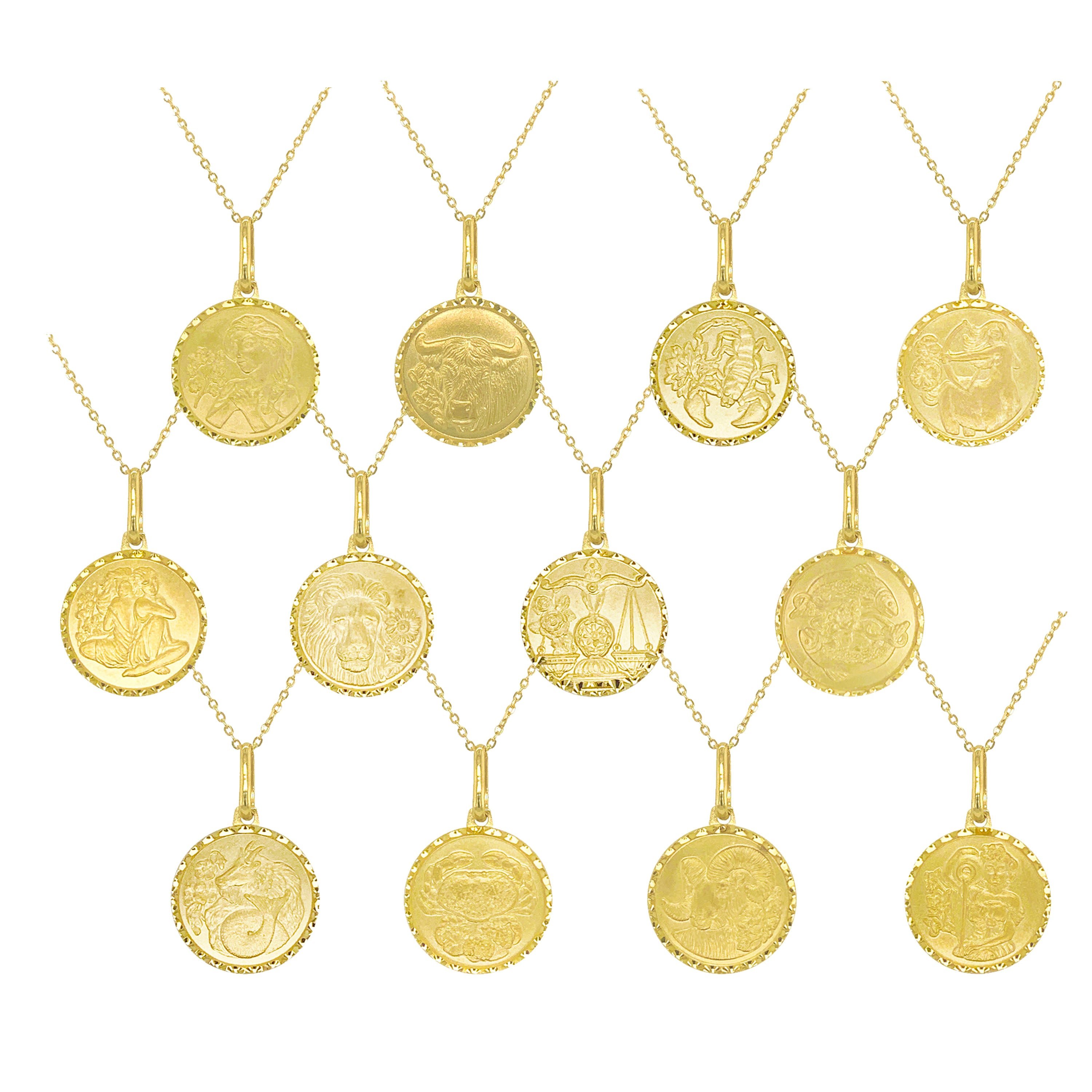 14kt yellow gold/aquarius/aries/cancer/capricorn/gemini/leo/libra/pisces/sagittarius/scorpio/taurus/virgo/front