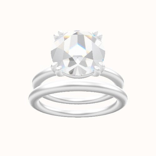 Solitaire Engagement Ring With Double Prongs Head and Matching Band