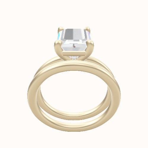 Solitaire Engagement Ring With Low Set Four Prong Head and Matching Band