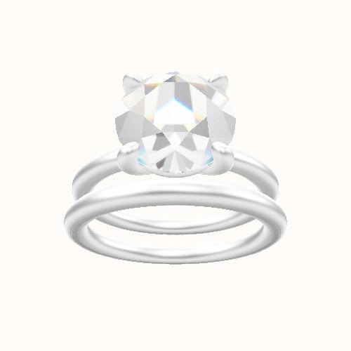Solitaire Engagement Ring With Low Set Four Prong Head and Matching Band