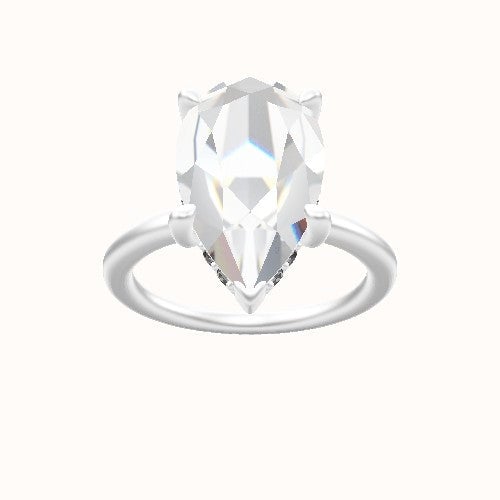 Solitaire Engagement Ring With V Prong with Hidden Halo Head