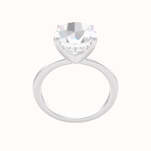 Solitaire Engagement Ring With V Prong with Hidden Halo Head