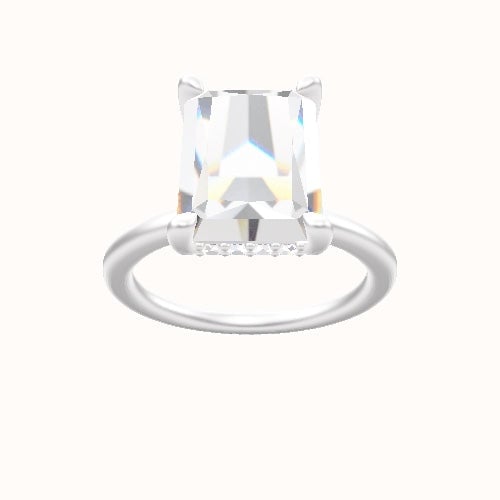 Solitaire Engagement Ring With V Prong with Hidden Halo Head and Matching Band