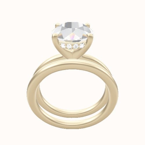 Solitaire Engagement Ring With V Prong with Hidden Halo Head and Matching Band