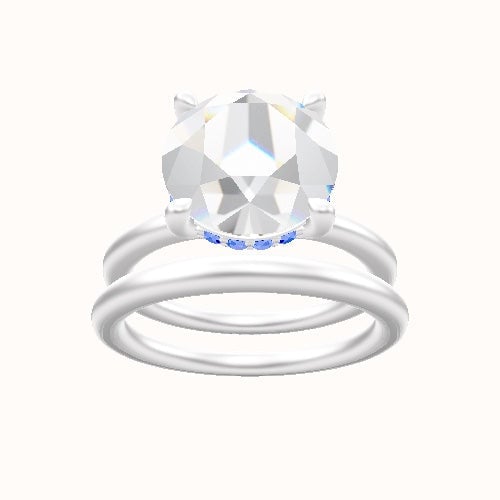 Solitaire Engagement Ring With V Prong with Hidden Halo Head and Matching Band