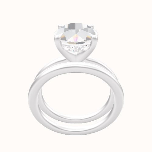 Solitaire Engagement Ring With V Prong with Hidden Halo Head and Matching Band