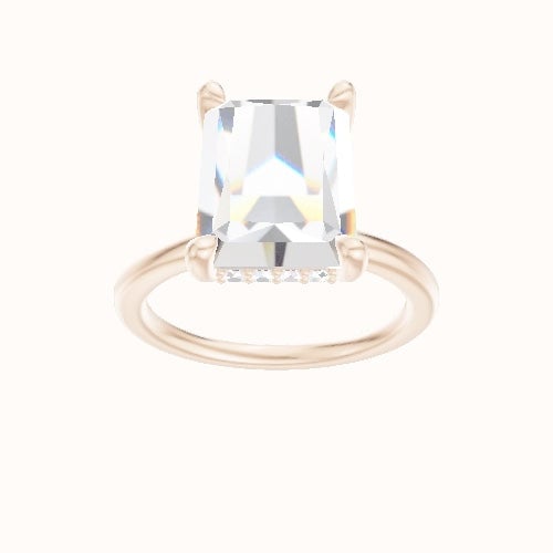 Solitaire Engagement Ring With V Prong with Hidden Halo Head