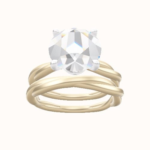 Solitaire Rope Engagement Ring With Crown Four Prong w. Surprise Diamond Head and Matching Band