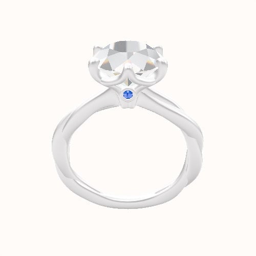 Solitaire Rope Engagement Ring With Crown Six Prong w. accent Diamond Head