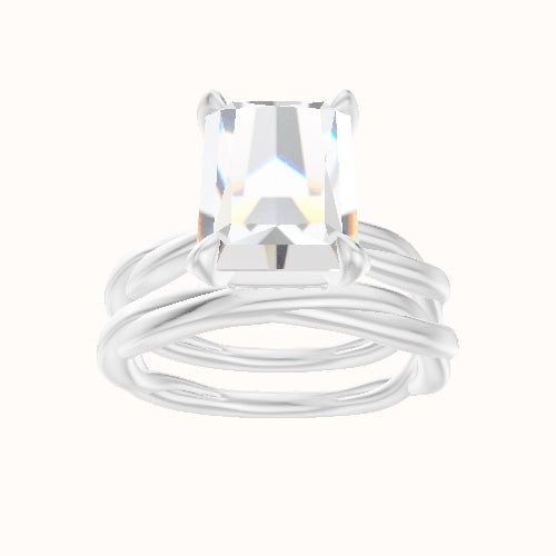 Solitaire Rope Engagement Ring With Pave Basket Head and Matching Band