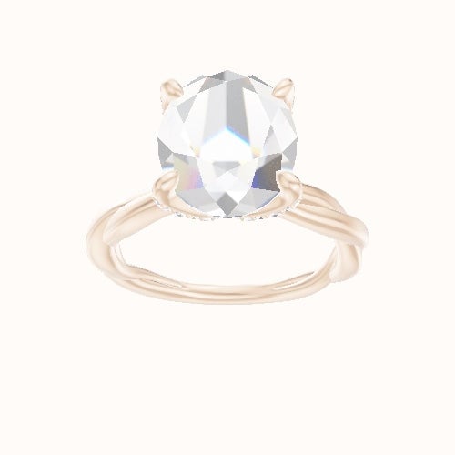 Solitaire Rope Engagement Ring With Pave Petal Four Prong Head
