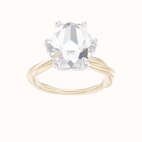 Solitaire Rope Engagement Ring With Pave Petal Six Prong Head