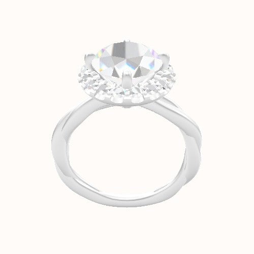 Solitaire Rope Engagement Ring With Petal Prong Halo Head
