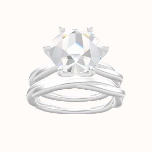 Solitaire Rope Engagement Ring With Petal Six Prong Head and Matching Band