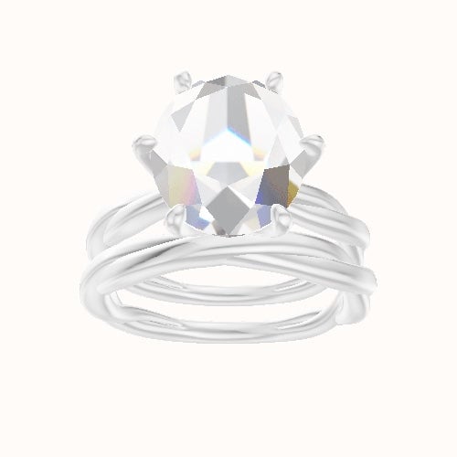 Solitaire Rope Engagement Ring With Petal Six Prong Head and Matching Band