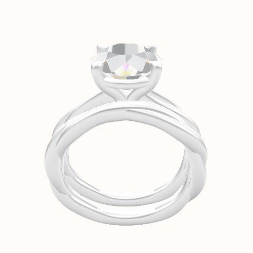Solitaire Rope Engagement Ring With Standard Four Prong Head and Matching Band