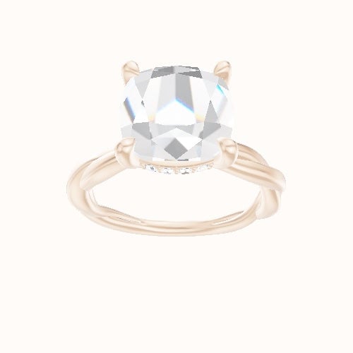 Solitaire Rope Engagement Ring With V Prong with Hidden Halo Head