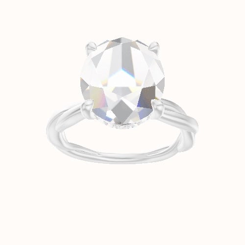 Solitaire Rope Engagement Ring With V Prong with Hidden Halo Head