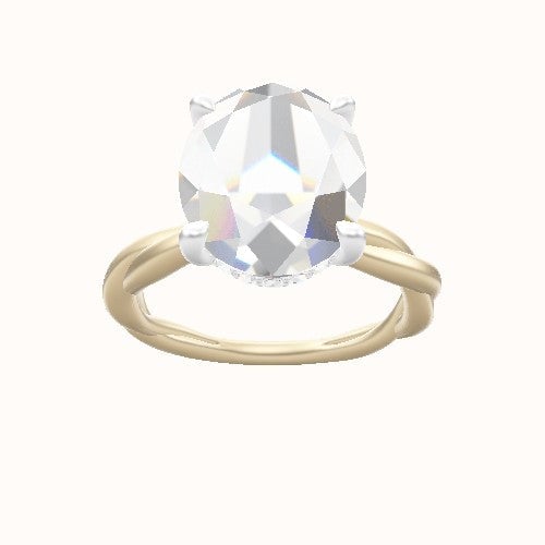 Solitaire Rope Engagement Ring With V Prong with Hidden Halo Head