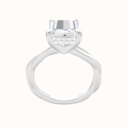 Solitaire Rope Engagement Ring With V Prong with Hidden Halo Head