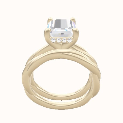 Solitaire Rope Engagement Ring With V Prong with Hidden Halo Head and Matching Band