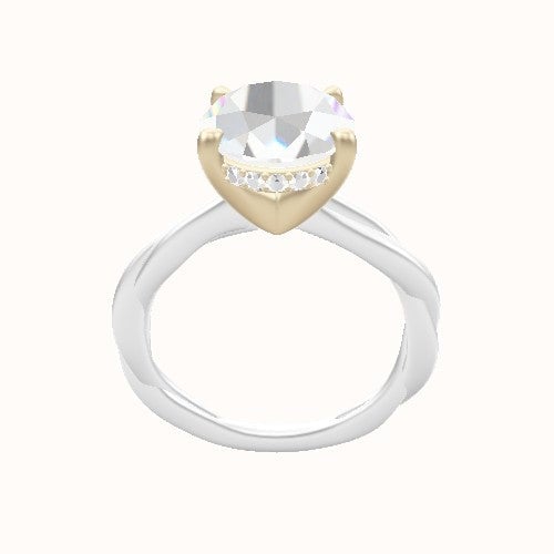 Solitaire Rope Engagement Ring With V Prong with Hidden Halo Head
