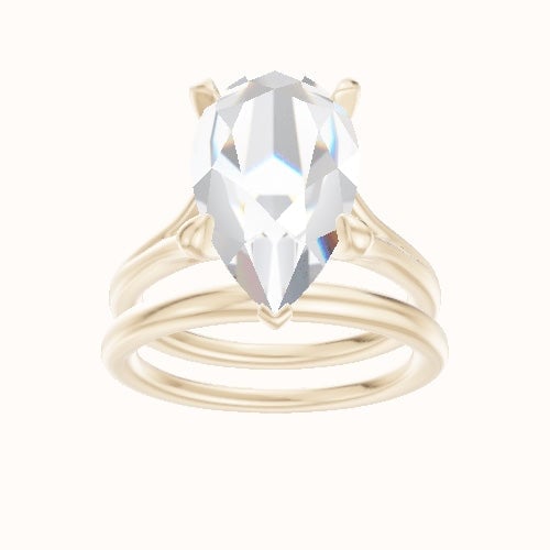 Split Cathedral Engagement Ring With Accent Diamond Head and Matching Band