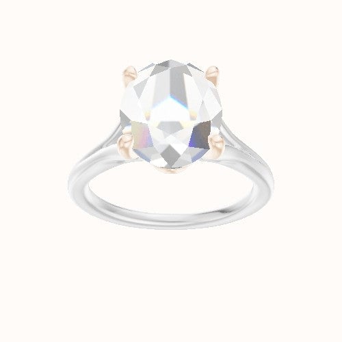Split Cathedral Engagement Ring With Crown Four Prong w. Surprise Diamond Head