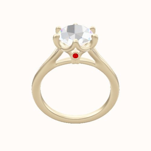 Split Cathedral Engagement Ring With Crown Six Prong w. accent Diamond Head