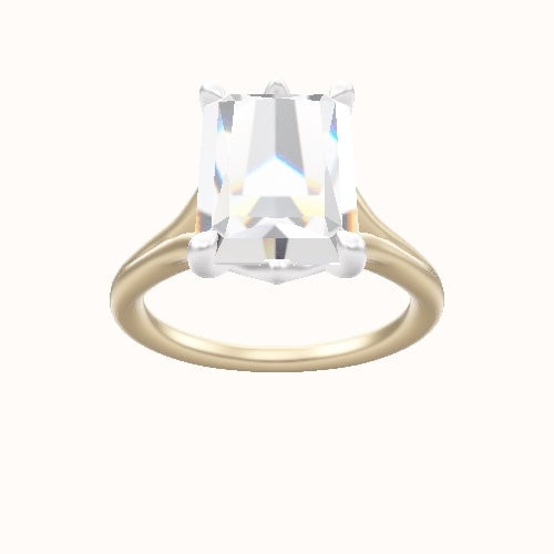 Split Cathedral Engagement Ring With Crown Six Prong w. accent Diamond Head