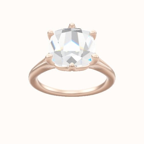 Split Cathedral Engagement Ring With Crown Six Prong w. accent Diamond Head