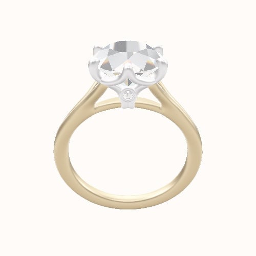 Split Cathedral Engagement Ring With Crown Six Prong w. accent Diamond Head