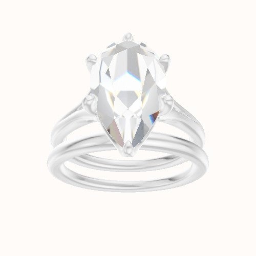 Split Cathedral Engagement Ring With Crown Six Prong w. accent Diamond Head and Matching Band