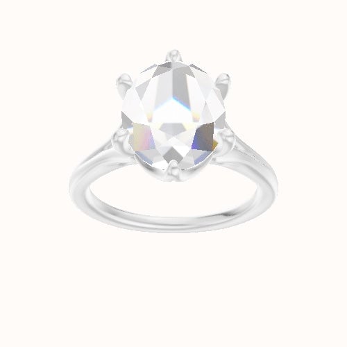 Split Cathedral Engagement Ring With Crown Six Prong w. accent Diamond Head