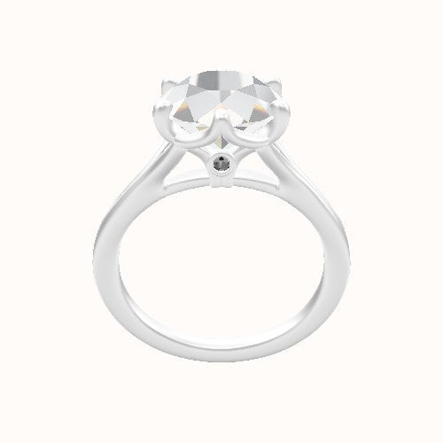 Split Cathedral Engagement Ring With Crown Six Prong w. accent Diamond Head