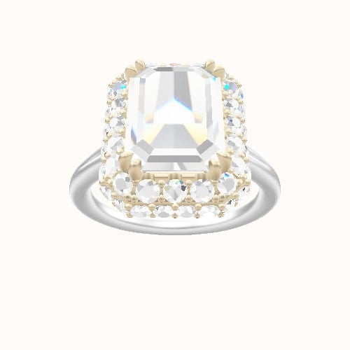 Split Cathedral Engagement Ring With Double Prong Waterfall Halo Head