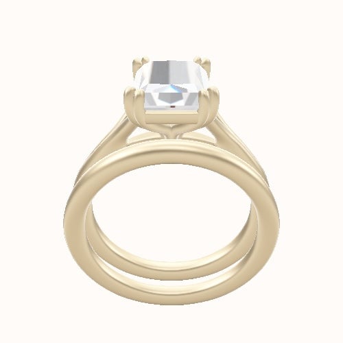 Split Cathedral Engagement Ring With Double Prongs Head and Matching Band