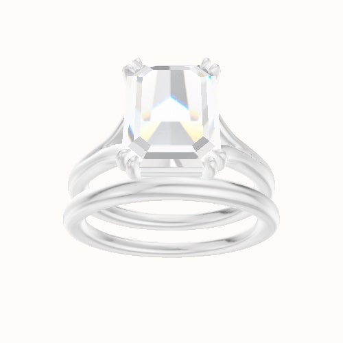 Split Cathedral Engagement Ring With Double Prongs Head and Matching Band