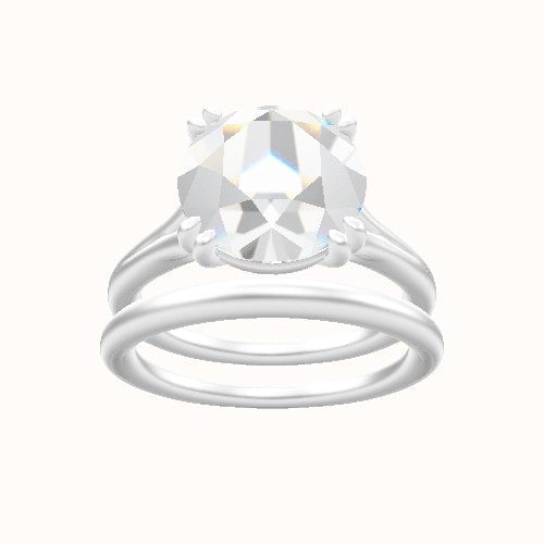Split Cathedral Engagement Ring With Double Prongs Head and Matching Band