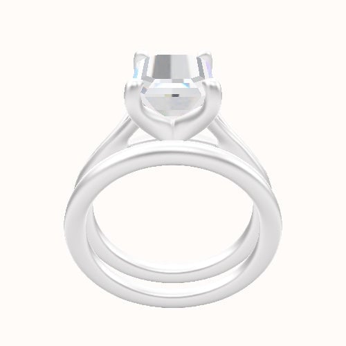 Split Cathedral Engagement Ring With Four Prong Head and Matching Band