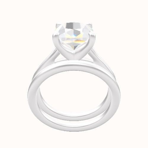 Split Cathedral Engagement Ring With Four Prong Head and Matching Band