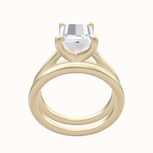 Split Cathedral Engagement Ring With Four Prong Head and Matching Band
