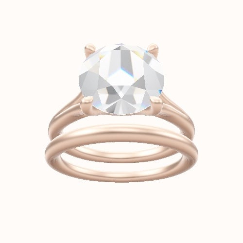 Split Cathedral Engagement Ring With Four Prong Head and Matching Band