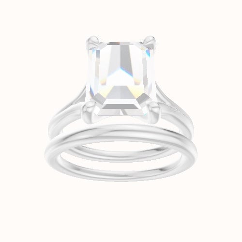 Split Cathedral Engagement Ring With Four Prong Head and Matching Band