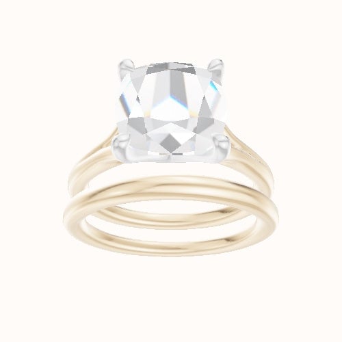 Split Cathedral Engagement Ring With Four Prong Head and Matching Band