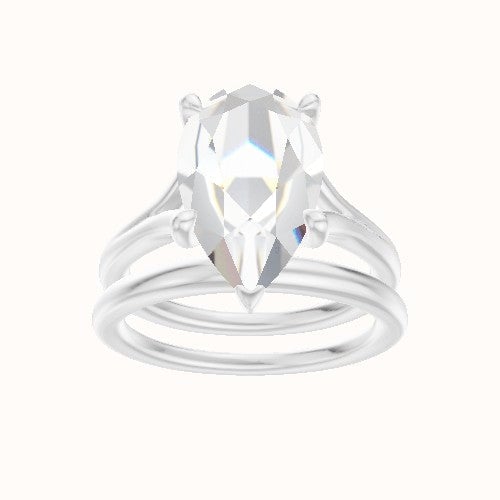 Split Cathedral Engagement Ring With Four Prong Head and Matching Band