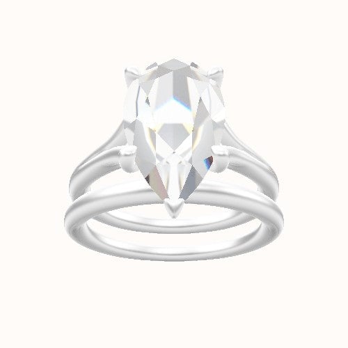 Split Cathedral Engagement Ring With Four Prong Head and Matching Band