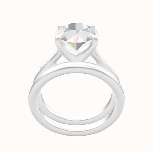 Split Cathedral Engagement Ring With Four Prong Head and Matching Band