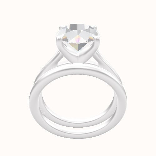 Split Cathedral Engagement Ring With Four Prong Head and Matching Band